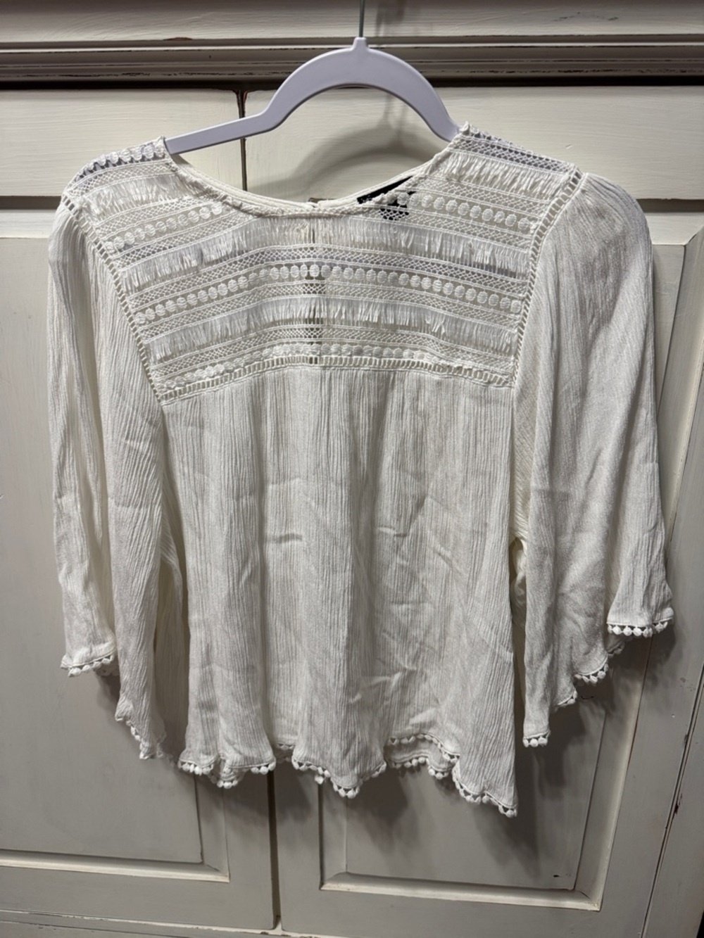 new directions White Crochet Yoke Peasant Blouse